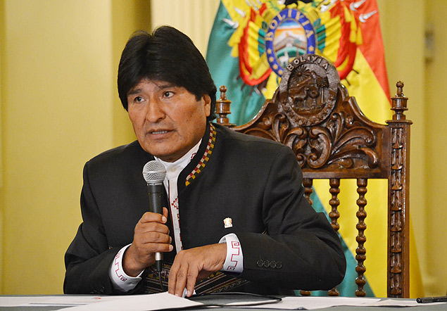 Presidente da Bolvia, Evo Morales, durante coletiva de imprensa no Palcio do Governo em La Paz