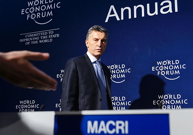 O presidente da Argentina, Mauricio Macri, chega  entrevista coletiva no Frum Econmico Mundial