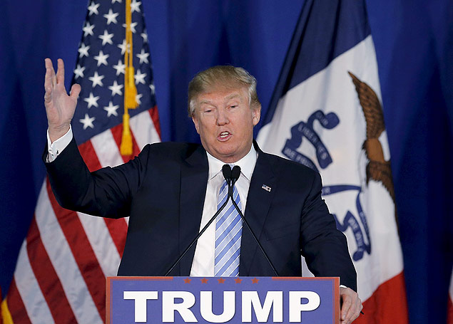Pr-candidato republicano, Donald Trump, durante evento de campanha em Iowa