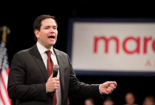 Republican presidential candidate Marco Rubio speaks during a campaign event ahead of the Nevada caucus at the Silverton Casino in Las Vegas, Nevada on February 23, 2016. US Republican presidential candidates face off in Nevada February 23 as frontrunner Donald Trump tries to maintain momentum with a rousing victory in the last contest before next week's all-important "Super Tuesday" votes. / AFP / JOSH EDELSON