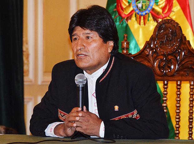 O presidente da Bolvia, Evo Morales, durante conferncia de imprensa na capital, La Paz 