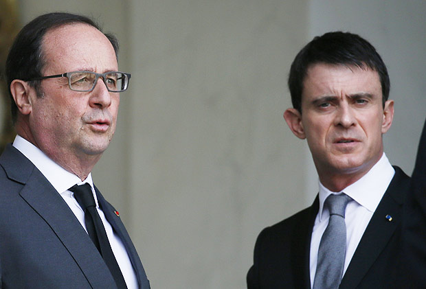 O presidente francs Franois Hollande e o primeiro ministro do pas, Manuel Valls 