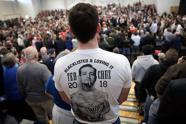 Apoiador do pr-candidato republicano Ted Cruz durante evento em Nova York