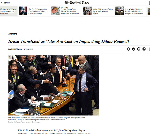Para o "The New York Times", "o processo de impeachment vem sendo extremamente polarizador"