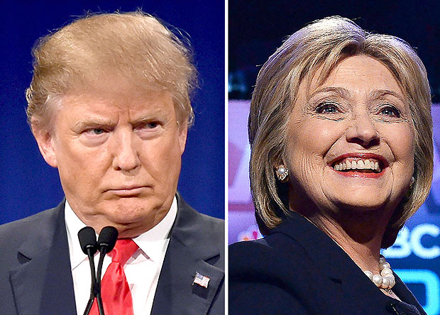 (FILES) This combination of file photos shows, Republican presidential hopeful Donald Trump on January 14, 2016 and his Democratic rival Hillary Clinton on February 4, 2016. Voters in West Virginia and Nebraska cast ballots in White House primaries May 10, 2016 as a new poll showed presumptive nominees Hillary Clinton and Donald Trump neck-and-neck in three key battleground states. / AFP PHOTO / DSK