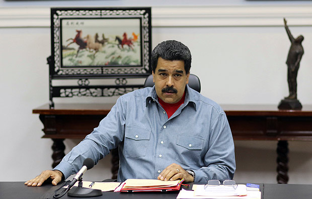 O presidente da Venezuela, Nicols Maduro, participa de conselho de ministros no Palcio de Miraflores