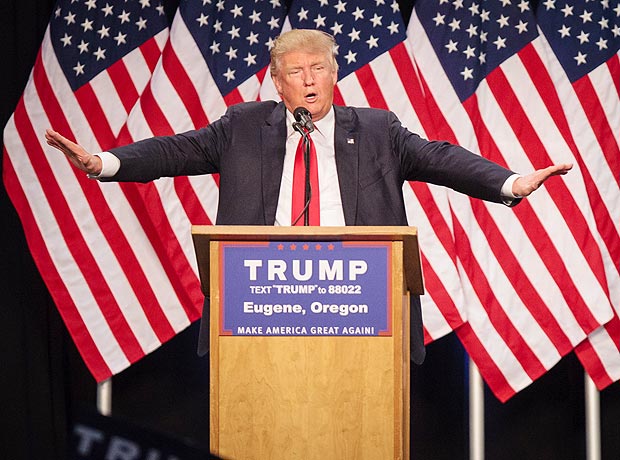 O pr-candidato  Presidncia dos EUA Donald Trump durante evento de campanha em Ohio