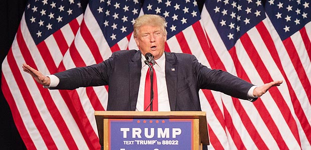O pr-candidato republicano  Presidncia dos EUA, Donald Trump, em evento de campanha 