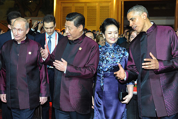 Vladimir Putin (Rssia), Xi Jinping (China) e sua mulher, Peng Liyuan, e Barack Obama (EUA) em 2014
