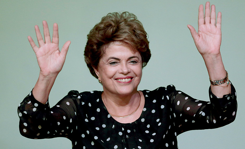 Suspended Brazilian President Dilma Rousseff gestures during the launching ceremony of the book 