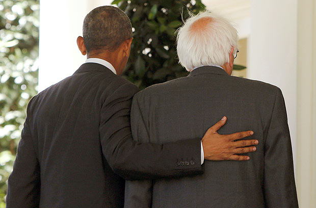 O democrata Bernie Sanders e o presidente Barack Obama, durante encontro na Casa Branca