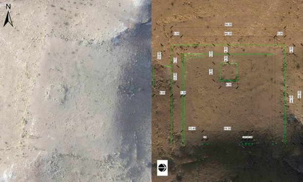 Imagens mostram o retngulo soterrado que seria uma plataforma de cerimnias descoberta em Petra