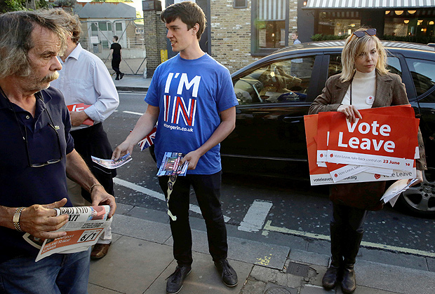 Partidrios da sada e da permanncia britnica na Unio Europeia fazem campanha em Londres