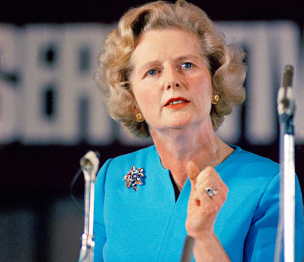 A ento lder do Partido Conservador e futura premi britnica Margaret Thatcher, em foto de fevereiro de 1975