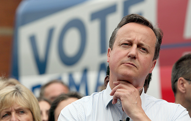 O primeiro-ministro britnico, David Cameron, participa de evento pela permanncia na Unio Europeia