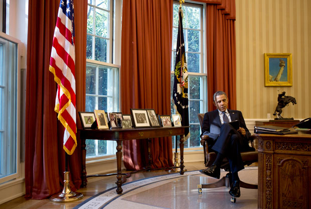 O presidente dos EUA, Barack Obama, em reunio no Salo Oval da Casa Branca durante o dia