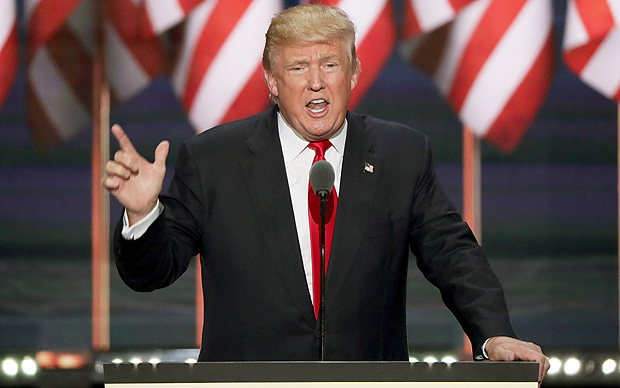 Donald Trump discursa durante a conveno republicana, na ltima semana, em Cleveland, Ohio
