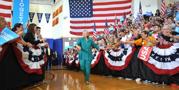 A candidata democrata  Presidncia dos Estados Unidos, Hillary Clinton, em campanha em Iowa