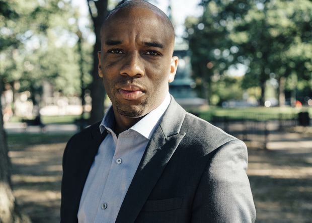 Christopher Prudhome, president of a non-partisan group working to register young voters, in the Logan Circle Neighborhood of Washington, Sept. 2, 2016. Prudhome said his talks with young African American voters show they don't like either Hillary Clinton or Donald Trump, raising questions about the depth of Clinton's support among blacks. (Justin T. Gellerson/The New York Times) - XNYT52