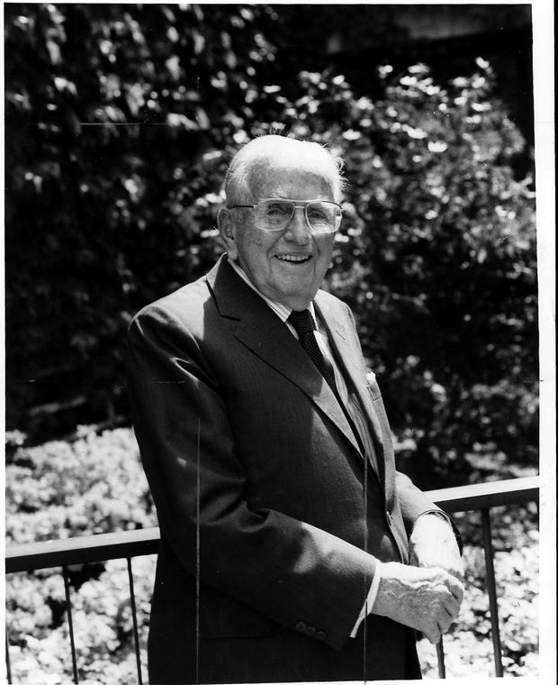 FILE -- The Rev. Norman Vincent Peale, the famous self-help author, in New York in 1988. Peale's presence once made Marble Collegiate Church in Manhattan popular with business leaders; Donald Trump attended services here off and on for almost 50 years and married his first wife there. (Jack Manning/The New York Times)