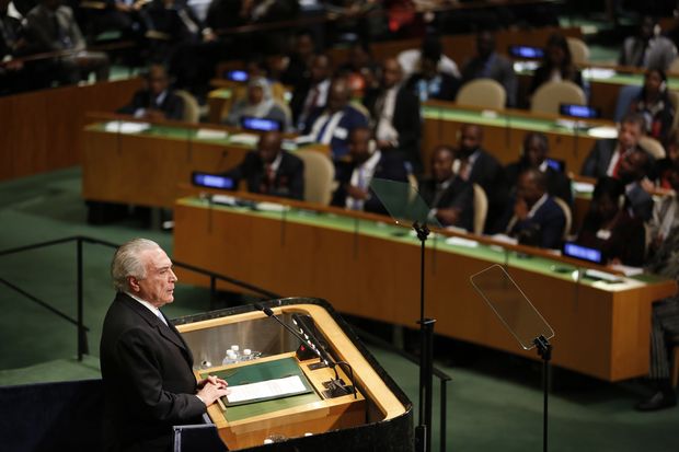 O presidente Michel Temer fala na abertura da Assembleia Geral da ONU, em Nova York