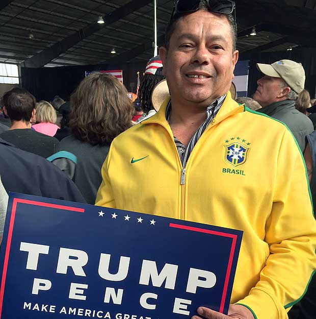 O paulista Walter Feitosa, h 27 anos nos EUA, participa de comcio de Trump no Colorado