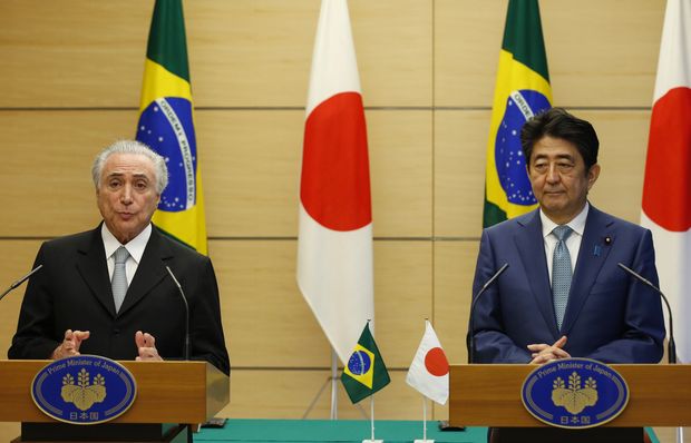 Primeiro-ministro do Japo, Shinzo Abe, durante coletiva com Michel Temer, em outubro 