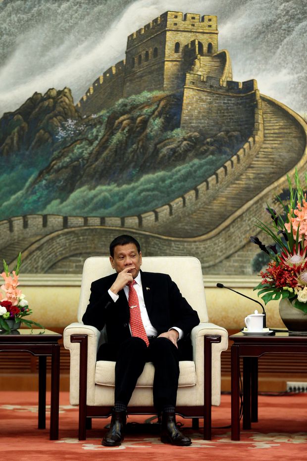 Philippines President Rodrigo Duterte attends a meeting with Zhang Dejiang, Chairman of the Standing Committee of the National People's Congress of China (not pictured) at the Great Hall of the People in Beijing, China, October 20 2016. 