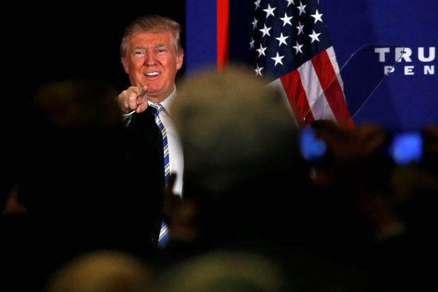 Candidato republicano, Donald Trump, durante evento de campanha presidencial