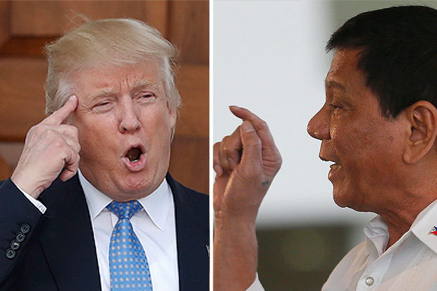 O presidente americano, Donald Trump (dir.), e o presidente das Filipinas, Rodrigo Duterte