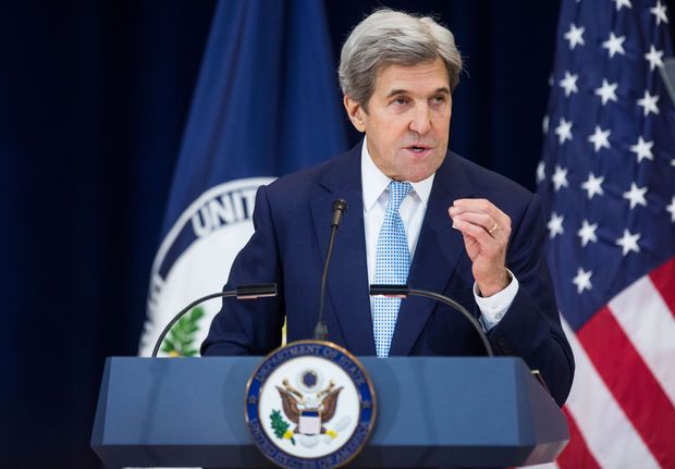 O secretrio de Estado dos EUA, John Kerry, faz discurso em Washington