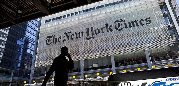 Vista da fachada do prdio do jornal "New York Times", em Nova York (EUA)