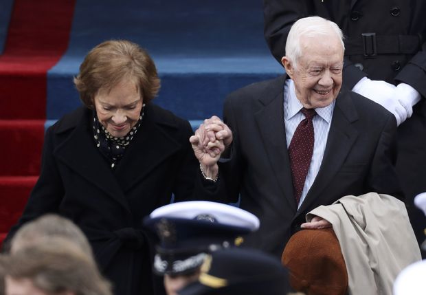 Jimmy and Rosalynn Carter arrive at inauguration ceremonies swearing in Donald Trump as the 45th president of the United States on the West front of the U.S. Capitol in Washington, U.S., January 20, 2017.