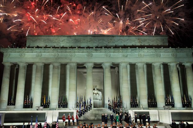 Fireworks explode over the Lincoln Memorial after a welcome celebration for US President-elect Donald Trump in Washington, DC, on January 19, 2017.