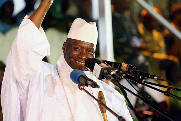FILE PHOTO - Gambia's President Yahya Jammeh, who is also a presidential candidate for the Alliance for Patriotic Re-orientation and Construction (APRC), smiles during a rally in Banjul, Gambia, November 29, 2016. REUTERS/Thierry Gouegnon/File Photo ORG XMIT: GGGTG10