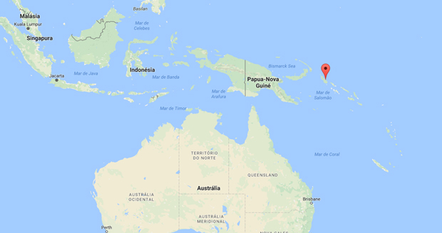 Mapa mostra epicentro de terremoto na Papua-Nova Guin