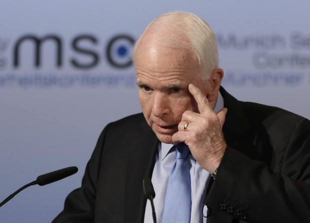 Senator John McCain, R-Ariz., speaks during the Munich Security Conference in Munich, southern Germany, Friday, Feb. 17, 2017. The annual weekend gathering is known for providing an open and informal platform to meet in close quarters. (AP Photo/Matthias Schrader) ORG XMIT: FOS240