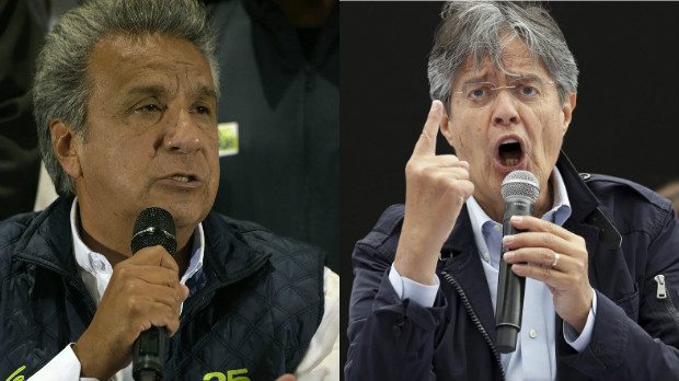 O governista Lenn Moreno e o conservador Guillermo Lasso devero disputar o segundo turno em abril