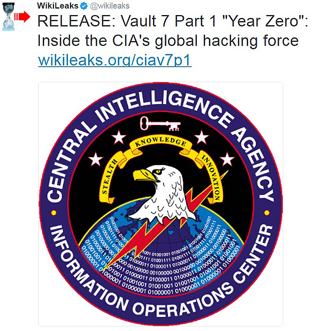 Tute do WikiLeaks que anunciou a divulgao de documentos da CIA