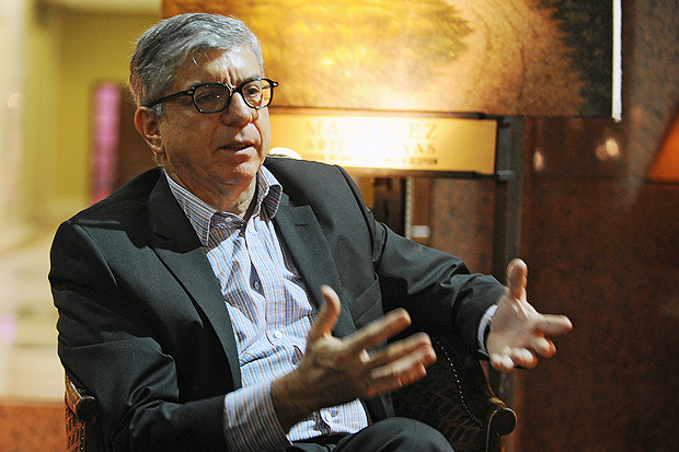 Colombian former President (1990-1994) Cesar Gaviria answers questions during an interview with the AFP in Montevideo on August 23, 2012. Gaviria takes part in the conference 