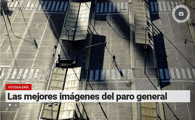 Na home page do jornal argentino "Clarín", as melhores fotos da greve geral no país