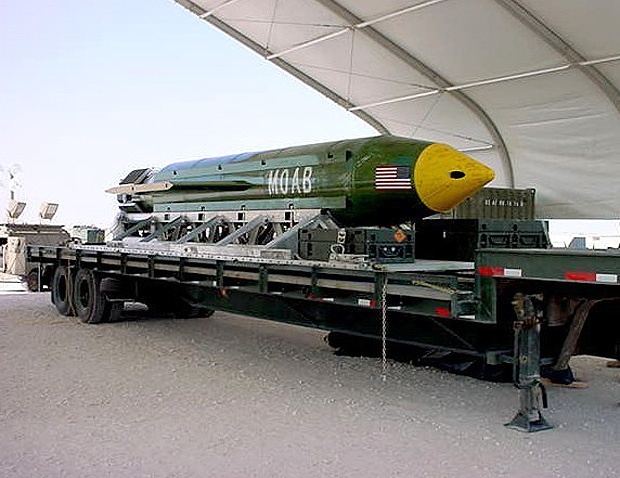 This photo provided by Eglin Air Force Base shows the GBU-43/B Massive Ordnance Air Blast bomb. The Pentagon says U.S. forces in Afghanistan dropped the military's largest non-nuclear bomb on an Islamic State target in Afghanistan. A Pentagon spokesman said it was the first-ever combat use of the bomb, known as the GBU-43, which he said contains 11 tons of explosives. The Air Force calls it the Massive Ordnance Air Blast bomb. Based on the acronym, it has been nicknamed the 
