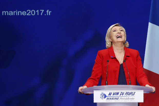 Marine Le Pen, French National Front (FN) political party leader and candidate for French 2017 presidential election, attends a campaign rally in Paris, France, April 17, 2017. REUTERS/Pascal Rossignol ORG XMIT: JES189