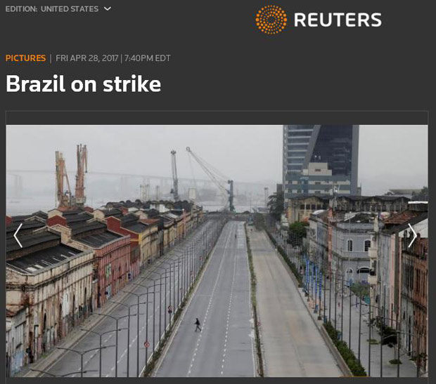 Foto das ruas vazias do Brasil postada no Reuters