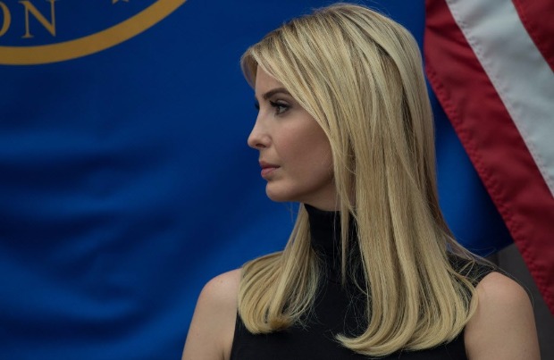 Ivanka Trump, daughter and adviser of US President Donald Trump, speaks at National Small Business Week event in Washington, DC, on May 1, 2017. / AFP PHOTO / NICHOLAS KAMM ORG XMIT: NK2821