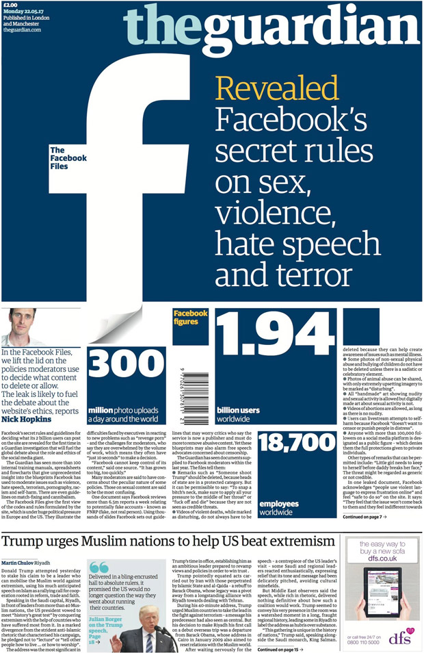 Capa do 'Guardian' sobre o Facebook