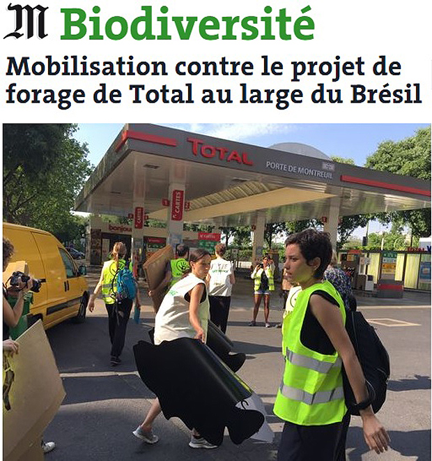No francs "Le Monde", protestos contra projeto da petroleira Total no Brasil