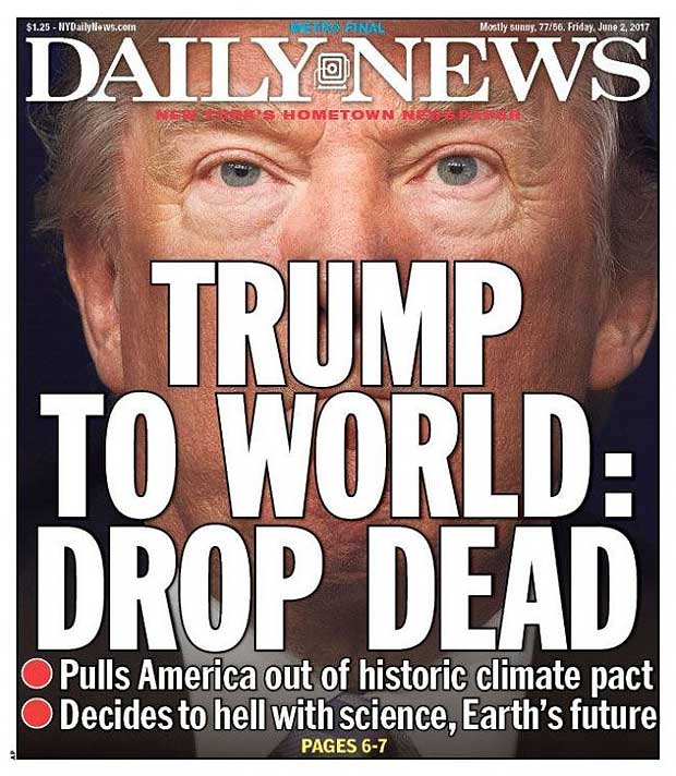 Na capa do tabloide nova-iorquino "Daily News", De Trump para o mundo: Caia morto