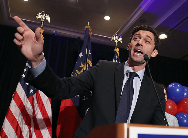 ATLANTA, GA - JUNE 20: Democratic candidate Jon Ossoff delivers a concession speech during his election night party being held at the Westin Atlanta Perimeter North Hotel after returns show him losing the race for Georgia's 6th Congressional District on June 20, 2017 in Atlanta, Georgia. Mr. Ossoff ran in a special election against his Republican challenger Karen Handel in a bid to replace Tom Price, who is now the Secretary of Health and Human Services. Joe Raedle/Getty Images/AFP == FOR NEWSPAPERS, INTERNET, TELCOS & TELEVISION USE ONLY ==