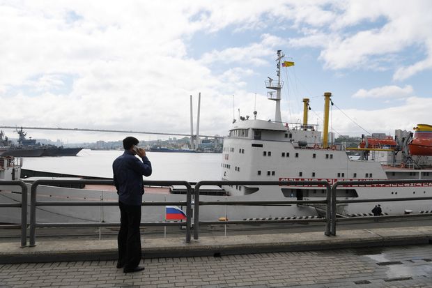 The North Korean ferry boat Man Gyong Bong arrives to the port of Vladivostok, Russia, June 15, 2017. North Korea, in desperate need of foreign currency, has sent tens of thousands of its impoverished citizens across its border where they are welcomed as “fast, cheap and reliable” laborers. (James Hill/The New York Times) — NO SALES — - XNYT10